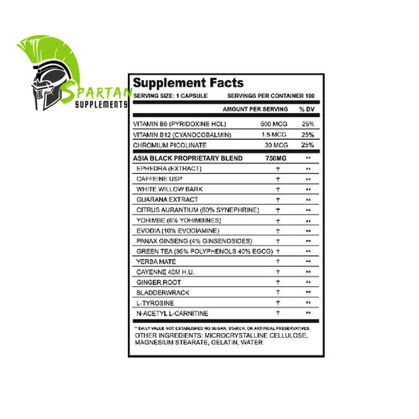 ASIA BLACK 25 EPHEDRA 100 CAPSULAS